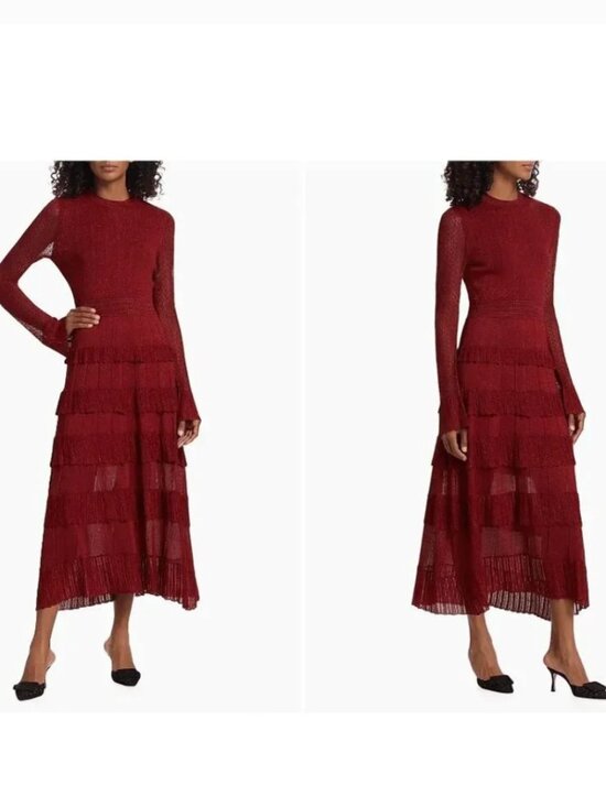 Lela Rose Dresses & Skirts - Lela Rose Piper Pointelle Tiered Maxi Dress Size M in Red